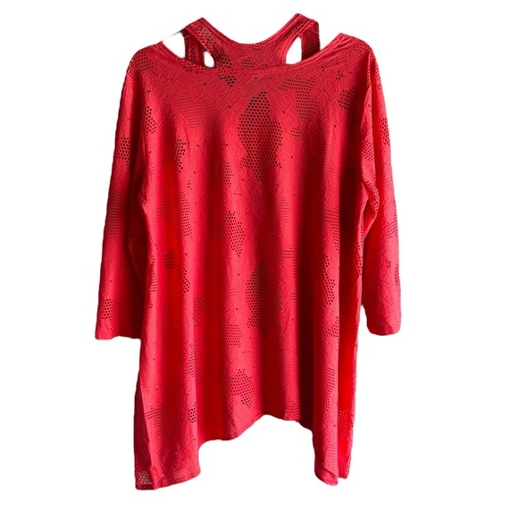 CLARA SUNWOO LASER-CUT ORANGE 3/4 SLEEVE LAGENLOOK HEM TUNIC TOP SZ XL - Picture 3 of 6